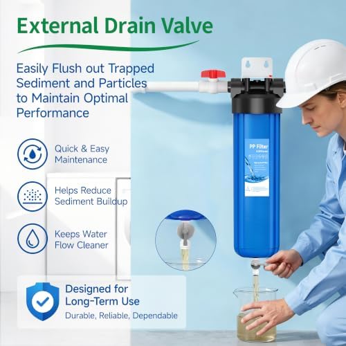 Whole House 20"x4.5" Blue PP Sediment Pre-Filter Housing with Drain Valve - Image 2