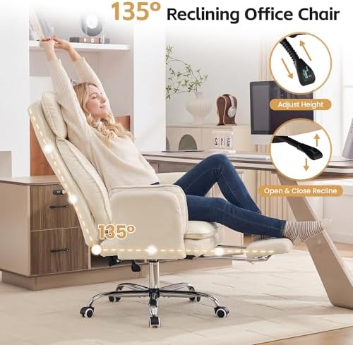 Big and Tall Office Chair, Footrest & Flip Armrest for Pets Off-white - Image 5