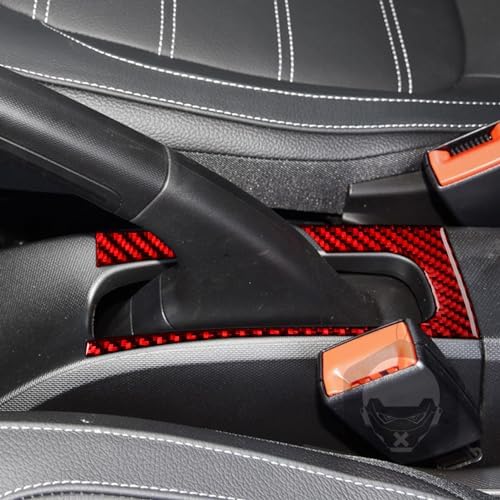 Real Soft Red Carbon Fiber Car Center Console Handbrake Panel Side Frame Cover Trim Sticker Auto Interior Decoration Accessories Compatible with Benz Smart 2016 2017 2018 2019 2020 2021 - Image 3