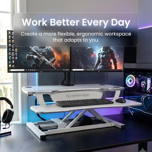 VERSADESK PowerPro 48 Inch Electric Standing Desk Converter – Push-Button Height Adjustable Sit to Stand Desk Riser for Multiple Monitors – Motorized Desktop Workstation with Wide Keyboard Tray, White - Image 6