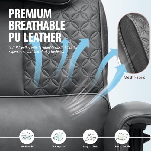 GTPLAYER Big and Tall Office Chair 400lbs Heavy Duty Wide Ergonomic Gaming Chair with Footrest, High Back Computer Chairs with Adjustable Armrests, Executive Desk Chairs with Lumbar Support, Grey - Image 4