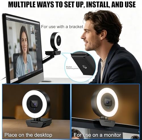 4K Webcam with Ring Light, PDAF Autofocus Web Camera for Desktop Computer - Image 6