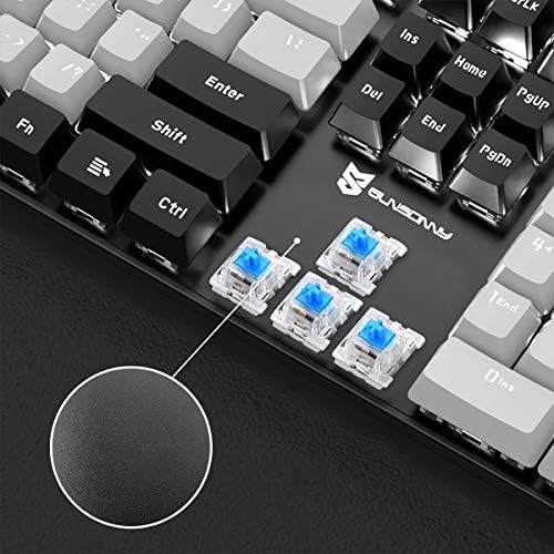 Merdia 104 Keys Wired Mechanical Gaming Keyboard | White LED Backlit US Layout | Hot Swappable Blue Switch Full Size Mechanical Keyboard | Black & Grey Keycaps Light Up PC Gaming Computer Keyboards - Image 2