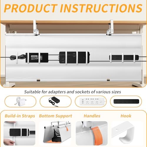 Under Desk Cable Management Tray No Drill,48Inch Cable Management,White - Image 2