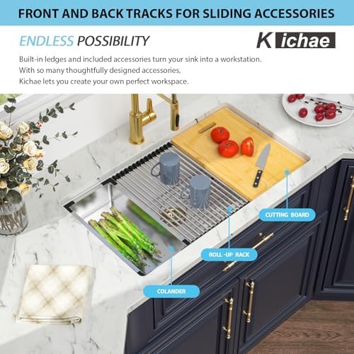 Kichae 30 x 19 Undermount Kitchen Sink White Granite Composite Workstation - Image 7
