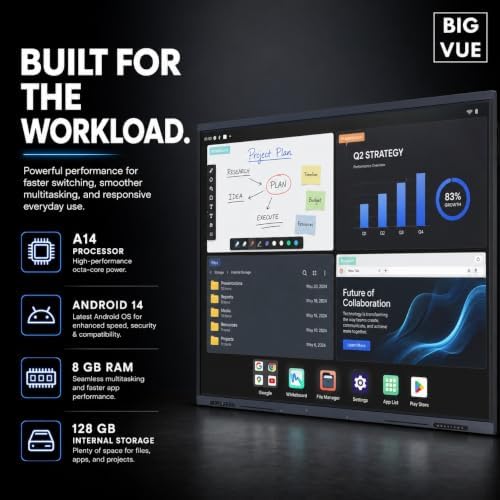 BIGVUE Plus 65-Inch 4K Interactive Smart Board, AI & Google EDLA Certified | Android 14, 8GB RAM + 128GB Storage | 40-Point Touch, Digital Whiteboard & Wireless Screen Mirroring - Image 3