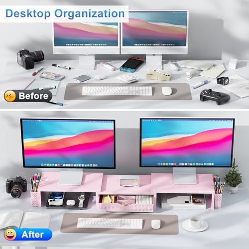 gianotter Dual Monitor Stand Riser With Drawer and 2 Pen Holders - Image 2