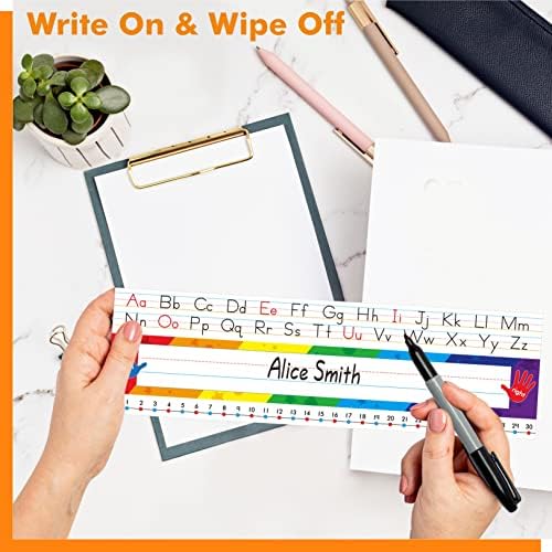 40 PCS Desk Nameplates, Waterproof Desk Name Tags with Alphabet, Number Line 1-30 Traditional Manuscript Name Plate for Classroom School Student (12” x 3.5”) - Image 4
