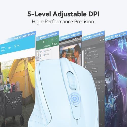 TECKNET Wireless Mouse, 2.4G Ergonomic Computer Mouse, 2600 DPI, Lightblue - Image 4