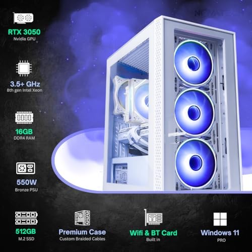 NOVATECH Phantom - Prebuilt Gaming PC Desktop Computer - RTX 3050 - i7 Xeon 3.5GHz - 16GB RAM - 512GB M.2 SSD WiFi/BT, Win 11 Pro - Gaming Computer Tower, Pre Built PC Gaming - 1 Year Warranty (White) - Image 2