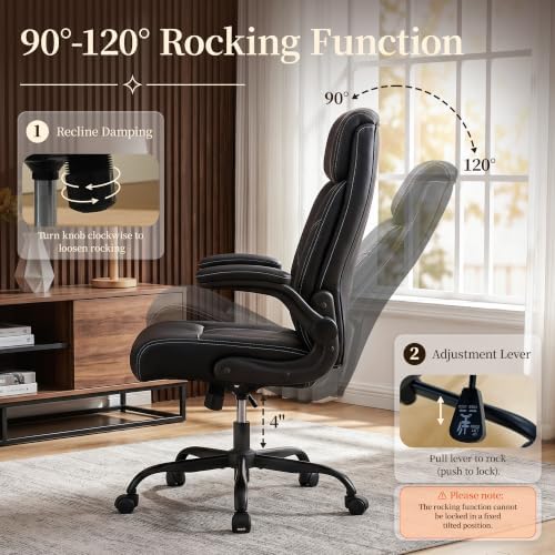 Office Chair, Leather Ergonomic Computer Desk Chair with Rocking - Image 5