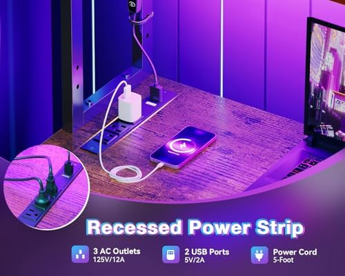 AODK L Shaped Desk Gaming Desk with LED Light & Power Outlet - Image 5