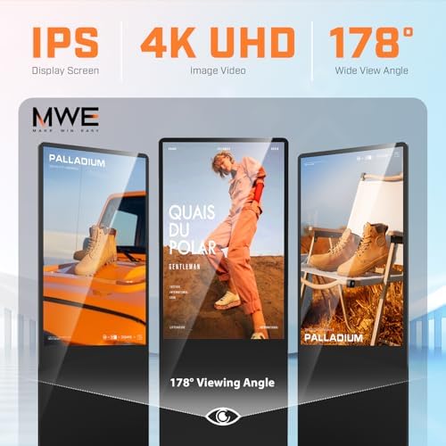 MWE 49 Inch 4K Digital Signage Displays, Indoor Floor Standing LCD Screen Advertising Kiosk, Android System Commercial Totem with Custom Service, Vertical Monitor with Auto Media Player-Black - Image 2