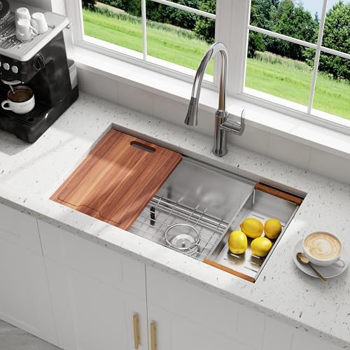 27 Inch Undermount Workstation Handmade Single Bowl Kitchen Sink by Quikore