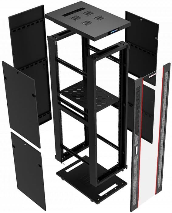 Sysracks 32U Deep Server Rack Cabinet Enclosure Locking | 39-Inch Depth Network Equipment Rack Cabinet with Thermocontroller, LCD-Screen, 4 Fans, Power Strip, Shelf, Wheels, Dust-Tight Cable Entries - Image 6