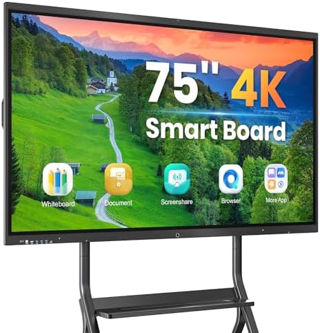75'' 4K UHD Smart Board, Interactive Digital Whiteboard, 20-Point Touchscreen, All-in-One Electronic Whiteboard for Office Classroom Home Business by Cryonavis