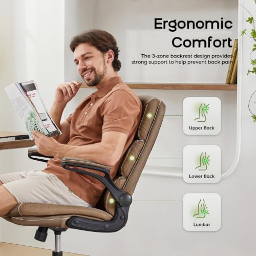 amseatec Home Office Desk Chair, Leather Flip-Up Armrests Comfy Task Chair - Image 3
