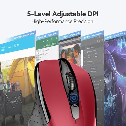 TECKNET Wireless Mouse, 2.4G Ergonomic Computer Mouse, 2600 DPI, Red - Image 4