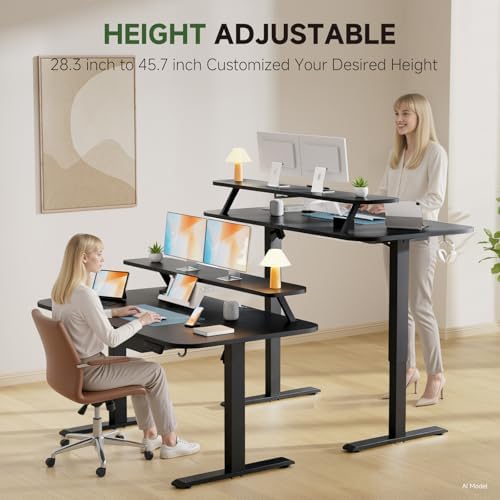 GTPLAYER Electric Standing Desk with Drawers, 48 x 24 Inches Height Adjustable Computer Desk with Monitor Stand, Laptop Stand, Sit Stand up Desk with Memory Preset for Home, Office, Black - Image 3