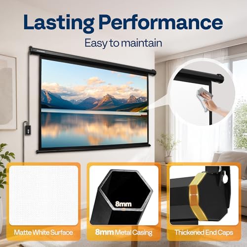 VIVOHOME 72 Inch 16:9 Motorized Projector Screen, Black - Image 5