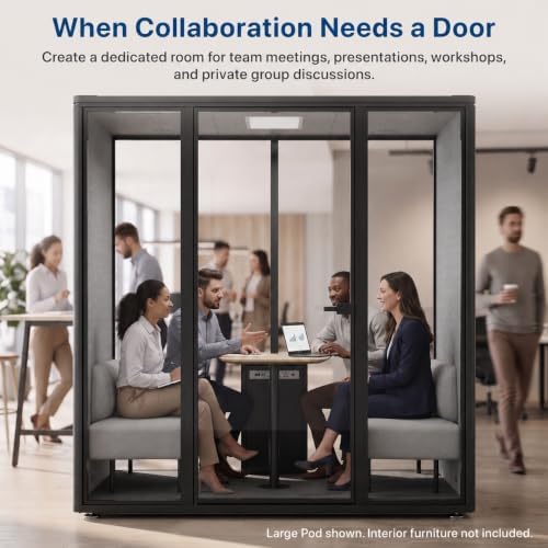 Uncaged Ergonomics Large Office Pod, 6-Person Acoustic Office Phone Booth with Ventilation, LED Lighting and Power, Black - Image 3