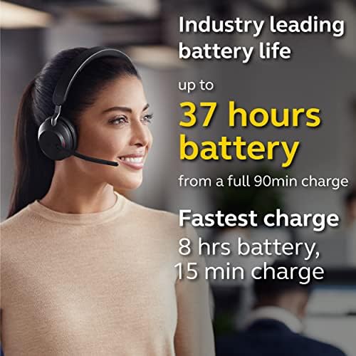 Jabra Evolve2 65 UC Wireless Headphones with Link380c, Stereo, Black – Wireless Bluetooth Headset for Calls and Music, 37 Hours of Battery Life, Passive Noise Cancelling Headphones - Image 6