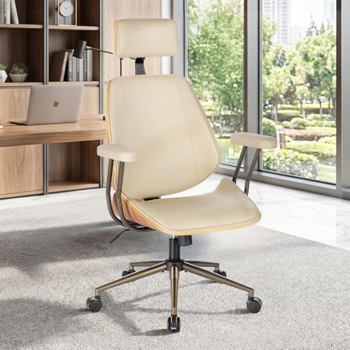 High Back Ergonomic Office Chair, with Headrest & Arms, Beige - Image 7