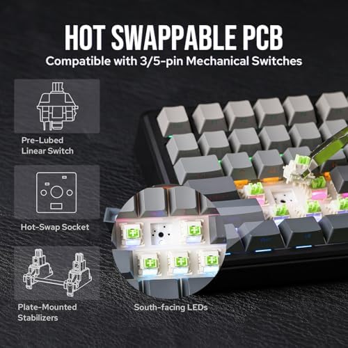 EPOMAKER X Aula F75 MAX Wireless Mechanical Keyboard with TFT Screen and Knob, Gasket Gaming Keyboard in 75% Layout, Hot Swappable, RGB Backlight, for PC/Mac/Linux (Black Gradient) - Image 5