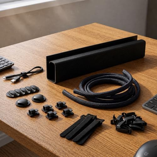 Cable Management Kit with Under Desk Raceway & 4 Long Cable Sleeves, Desk Cord Organizer with Cable Clips, Reusable Cable Ties & Cord Holders, Black - Image 4