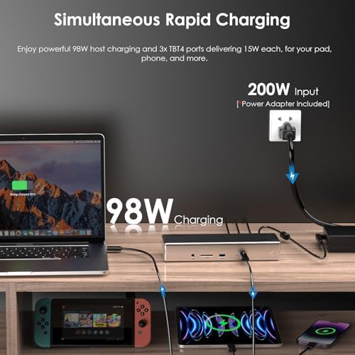 WAVLINK Thunderbolt 4 Dock with 100W Charging, Displaylink Docking Station Quad 4K@60Hz Monitor,3 Thunderbolt 4 Ports, 2.5G Ethernet, Thunderbolt Dock for Mac M1-M4 and PC,Displaylink Driver Required - Image 6
