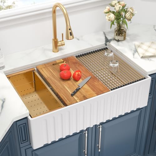 Kichae White Farmhouse Kitchen Sink 33 Undermount Granite Composite Quartz by Kichae