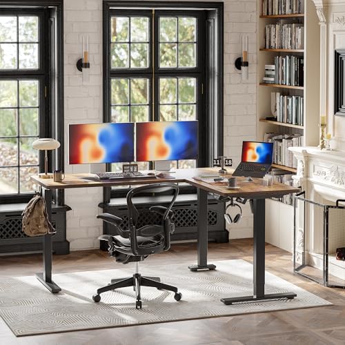 TIQLAB 63 x 55 inch L Shaped Standing Desk Adjustable Height, Electric Corner Standing Desk, Sit Stand Computer Table with Splice Board, Rustic Brown - Image 6