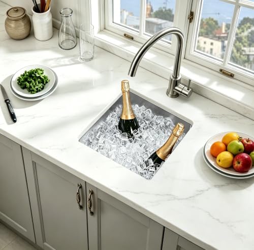15x15 Inch Undermount Bar Sink 16 Gauge Stainless Steel Single Bowl Small Kitchen Sink Handmade with Accessories Outdoor Wet RV Bar Prep Sink - Image 2