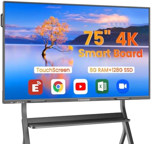 COOLHOOD 75" Smart Board, 4K UHD Touchscreen Interactive Digital Whiteboard Display, Electronic All-in-One Computer for Classroom Office Home Business w/Open App Ecosystem (Board & Wall Mount Only) by COOLHOOD