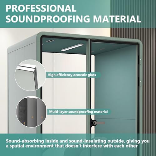 Office Sound Booth with Audio Privacy - Soundproof Recording Booth Includes Green Frame with Curved Corners,Soundproof Room with Light,Steel Plate Structure for Study (62.99IN) - Image 4