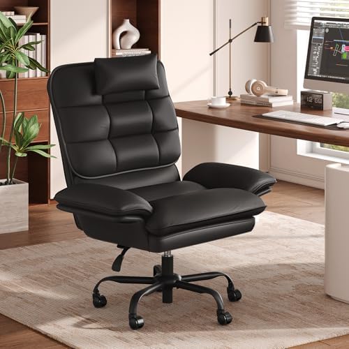 Bestier Criss Cross Chair with Adjustable Arms PU Leather Black by Bestier