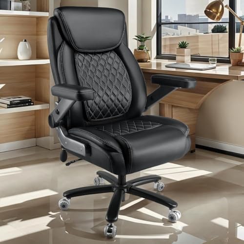 700LBS Large Heavy Duty Office Chair with 5D Flip Arms, Comfy Big and Tall Executive Office Desk Chair with Pocket Spring Cushion, High Back Computer Chair with Lumbar Support,Dual Rubber Wheel - Image 2