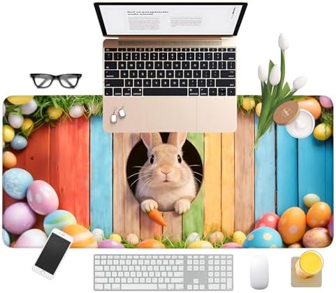 Easter Rabbit Gaming Mouse Pad 35.4"x15.7" Large Extended Pad Desk Mat Anti-Slip Rubber Base & Durable Stitched Edges for Gamers Smooth Mouse Pad Writing Surface for Desk Office/Home - Image 3