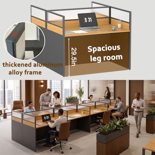 4-person Office Cubicle Desk Workstation w/Mute Privacy Panels, Walnut - Image 6