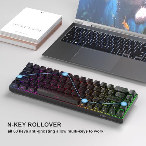 MageGee Portable 60% Mechanical Gaming Keyboard, RGB Backlit Compact 68 Keys Mini Wired Office Keyboard with Red Switches for Laptop PC Mac - Black Contour Lines - Image 7