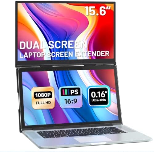 Laptop Screen Extender, 15.6" Ultra-Light & Thin Dual Monitor Extender with 1080P FHD IPS, Eye Care & Neck-Friendly, USB-C/HDMI Plug-Play Portable Monitor for Mac/Win/Android, Fits 13-17" Laptops by Unknown