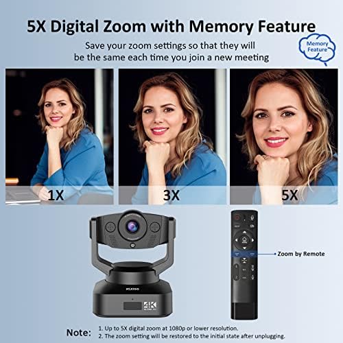 NexiGo N990 4K PTZ Zoomable Webcam, Video Conference Camera System with 5X Digital Zoom, Sony Starvis Sensor, Position Preset, Dual Stereo Mics, Audio Jacks for External Mics (Renewed) - Image 5