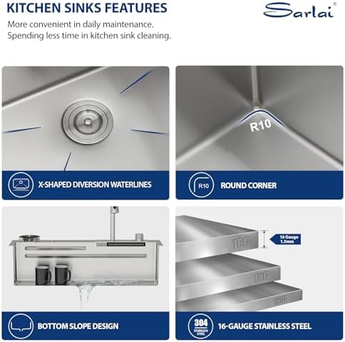 Sarlai Waterfall Kitchen Sink - 33 Inch Drop In Workstation Sink With Waterfall Stainless Steel 16 Gauge Multifunction Single Bowl Smart Top Mount Kitchen Sinks with Mechanical Keys 33x19x9 Inch - Image 6