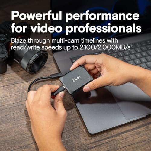 Crucial X10 Pro 2TB Portable SSD, Up to 2100MB/s Read, 2000MB/s Write, USB 3.2 USB-C, External Solid State Drive, Durable Storage for PC & Mac, for Professional Creators, Black - ‎CT2000X10PROSSD902 - Image 2
