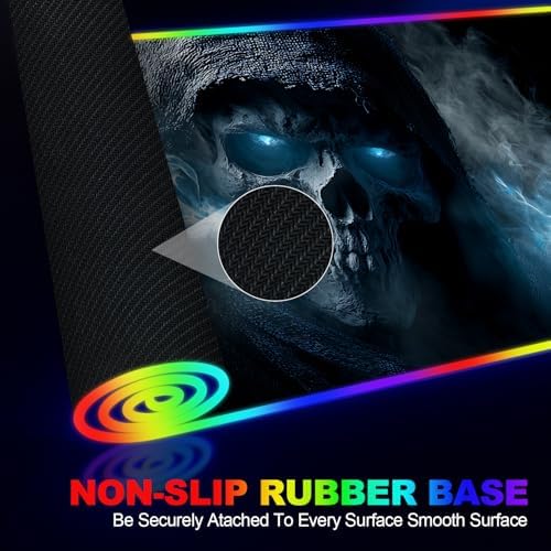 Wireless Charging RGB Gaming Mouse Pad, 31.5 x 11.8 Inch Extended Mouse Mat with Dark Skull Design, LED Desk Pad with 7 Lighting Modes, Non-Slip Base for Gaming & Office - Image 5
