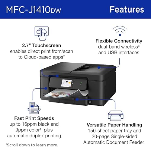 Brother Work Smart 1410 Wireless Color Inkjet All-in-One Printer with 2.7” Touchscreen and Automatic Duplex Printing | Includes Refresh Subscription Trial(1) (MFC-J1410DW) - Image 3