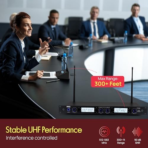 Pyle 4 Channel UHF Wireless Conference Microphone System with 4 Gooseneck Mics, 300 Ft Range, Selectable Frequencies & Rack Mount Receiver for Meetings, Presentations & Events - Image 2