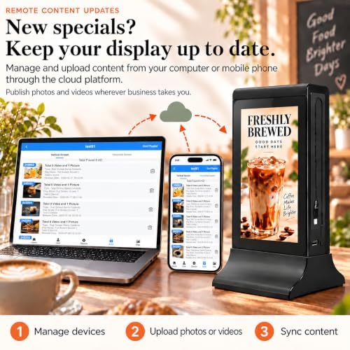 7 Inch Tabletop Digital Signage Display, Android Touchscreen Digital Menu Board with WiFi CMS, Battery-Powered Countertop Display with Phone Charging for Restaurants, Cafes, Bars & Hotels - Image 5