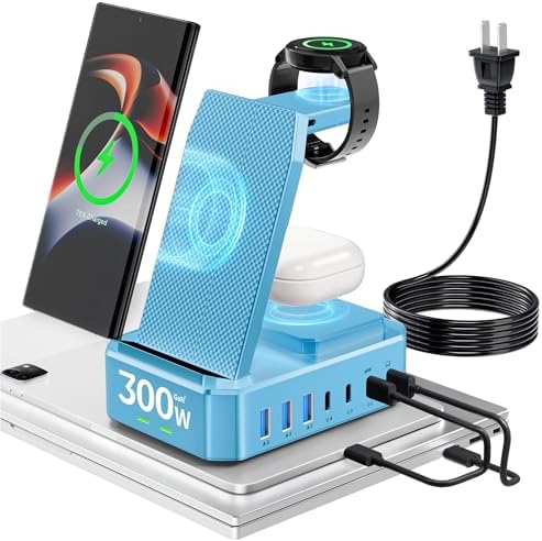 300W Wireless Charger for Samsung,Zutspzss 10 in 1 Wireless Charging Station, 65W USB C Fast Charging Stand for Samsung S25 Ultra/S24/S23/S22/Z Fold,Galaxy Watch Ultra7/6/5,Galaxy Buds,Blue by Zutspzss