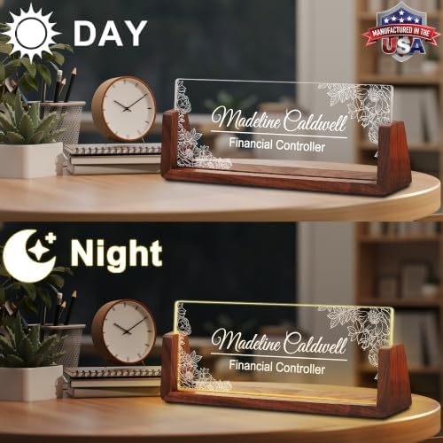 Custom Name Plate for Desk with LED Walnut Frame, Office Desk Decor - Image 3